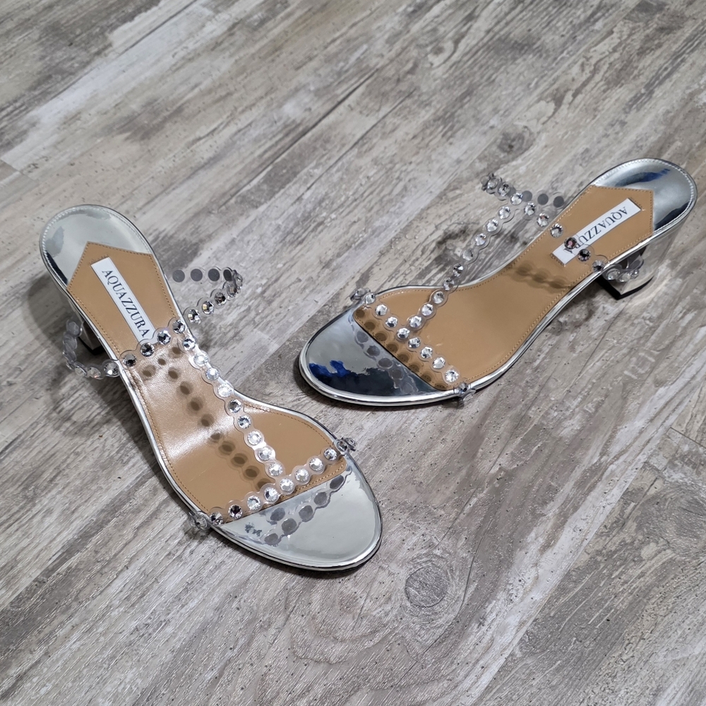 Aquazzura Sandals Tequila Crystal (Reconditioned) Blingy Block Heel Size 12 - Picture 4 of 14